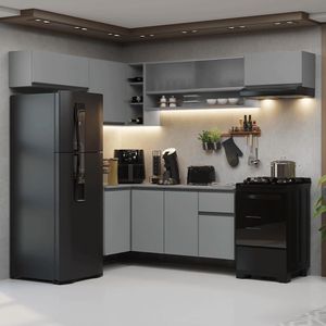 Armário de Cozinha Completa de Canto Suspenso 405cm Cinza Nice Madesa 03