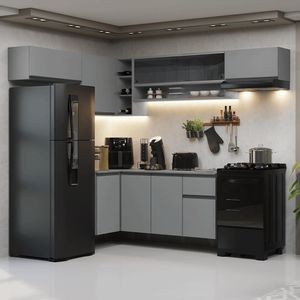 Armário de Cozinha Completa de Canto Suspenso 405cm Cinza Nice Madesa 04