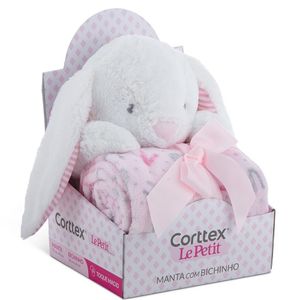MANTA BEBÊ CORTTEX LE PETIT COM BICHINHO COELHA ROSA