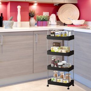 Prateleira Preta Solução Versátil Possui 4 Andares com Rodinha 360° para Lavanderia Cozinha Banheiro Salão de Beleza