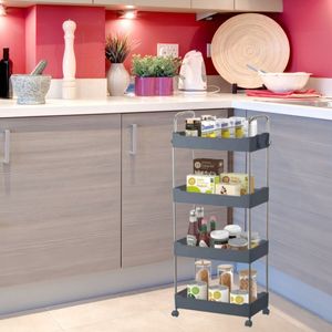 Prateleira Cinza Solução Versátil Possui 4 Andares com Rodinha 360° para Lavanderia Cozinha Banheiro Salão de Beleza