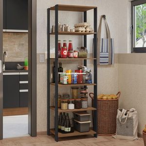 Armário Estante Multiuso Organizador Despensa 5 Prateleiras 59cm Rustic/Preto Madesa