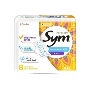 Absorvente Premium Cobertura Seca com Abas 8 Unidades Sym
