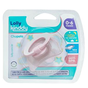 Chupeta Lolly Kinddy Bico de Silicone 0/6 Meses Rosa
