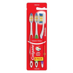 Escova de Dente Colgate Classic Clean Combo com 3 Unidades