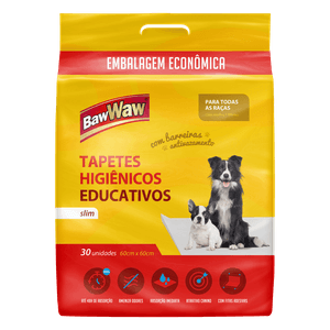 Tapete Higiênico Educativo para Cães Slim Baw Waw 60x60cm Pacote com 30 Unidades