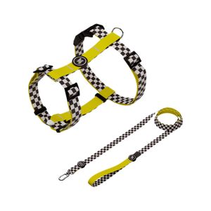 Conjunto Peitoral H e Guia para Cachorro Multipatas Premium P Táxi/Xadrez