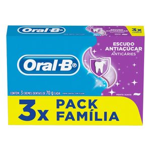 Pack Creme Dental Menta Suave Oral-B Escudo Antiaçúcar Caixa 3 Unidades 70g Cada Família