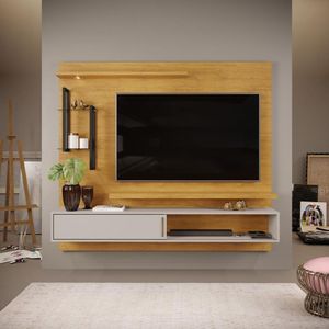 Painel para TV até 60 Polegadas Mila com Prateleira e Bancada 182x161 cm Cedro e Bali - DJ Móveis