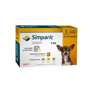 Antipulgas Simparic Zoetis 5mg para Cães 1 Comprimido 1,3 a 2,5 kg