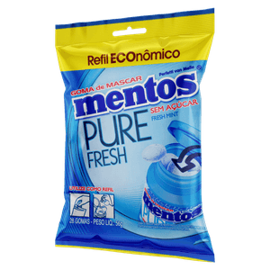 Goma de Mascar Fresh Mint Zero Açúcar Mentos Pure Fresh Pacote com 28 Unidades Refil Econômico