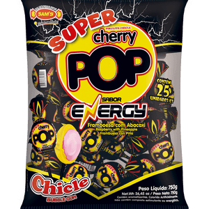 Pirulito Cherry Pop Energy Pacote com 25 Unidades