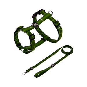 Conjunto Peitoral H e Guia para Cachorro Multipatas Premium P Ninja/Verde