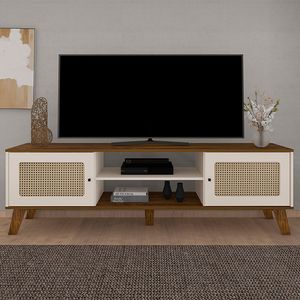 Rack para TV Charlotte até 75 Polegadas Cinamomo Off White e Palhinha - Artely