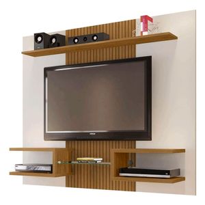 Painel para TV até 55'' Atlas Bechara Off White/Cinamomo/Ripado