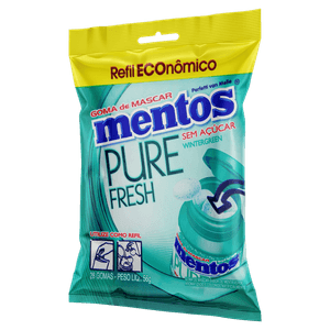Goma de Mascar Wintergreen Zero Açúcar Mentos Pure Fresh Pacote com 28 Unidades - Refil Econômico