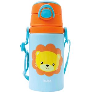 Garrafinha Alumínio com Canudo Animal Fun Leão 400ml Buba