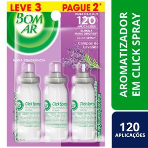 Aromatizador Bom Ar Click Spray Refil  Campos de Lavanda Leve 3 Unidades Pague 2