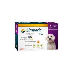 Antipulgas Simparic Zoetis 10mg com 3 Comprimidos para Cães 2,6 a 5 kg