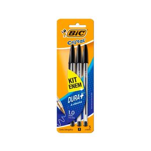 Caneta Preta Cristal Preta Bic 3 Unidades