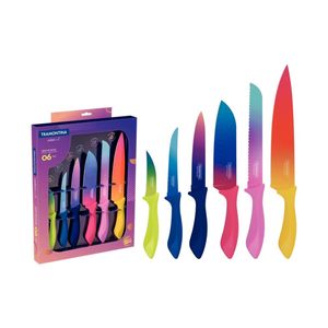Jogo de Facas Tramontina Colorcut com Lâminas em Aço Inox 6 Peças