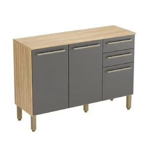 Balcão de Cozinha Ronipa 3 Portas 2 Gavetas 100% Mdf Carmenere Rio Doce Amendoa/Chumbo
