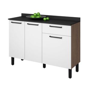 Balcão de Cozinha Acácia 3 Portas 1 Gaveta Itatiaia Castanho/Branco