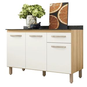 Balcão De Cozinha Fit Com 3 Portas E 1 Gaveta Freijo/Off White