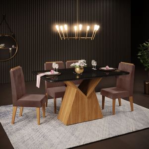 Conjunto de Mesa Argo 4 Cadeiras Carvalho/Preto DJ Móveis