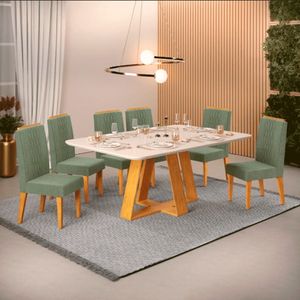 Conjunto de Mesa Celeste 6 Cadeiras Dj Móveis Off White/Mate