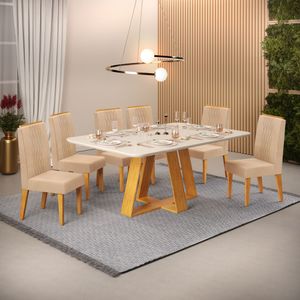 Conjunto de Mesa de Jantar Celeste com 6 Cadeiras Off White/Saara DJ Móveis 160x190cm