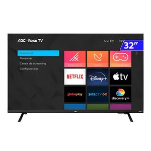 Smart TV 32" HD AOC 32S5045/78G com Roku TV, Comando de Voz, HDMI, USB Wi-Fi e Conversor Digital