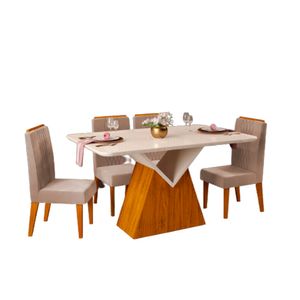 Conjunto de Mesa Argo 4 Cadeiras DJ Móveis Freijó/Off White