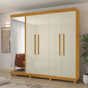 Guarda-Roupa Diamante com 5 Posta 3 Gavetas e Espelho Naturale e Off White - Gelius Móveis