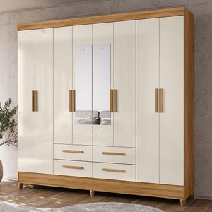 Guarda Roupa Casal Flórida 8 Portas e 4 Gavetas com Espelho Freijó e Off White - Moval