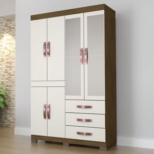 Guara-Roupa Safira com 6 Portas 3 Gavetas e espelho Camel e Off White - Móveis Josan