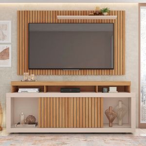 Painel com Rack para TV até 65'' New Oscar Caemmun Buriti/Off White