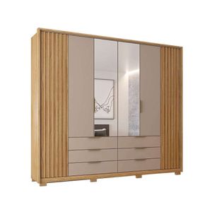 Guarda-Roupa com Espelho Maximus 6 Portas Caemmun Buriti/Fendi