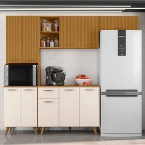 Cozinha com Balcão 10 Portas Olinda Poliman Freijó/Off White Acetinado