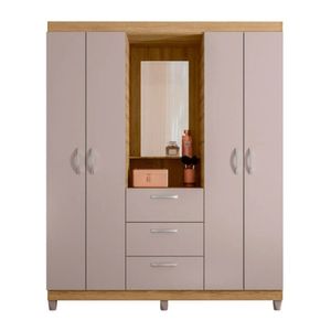 Guarda-roupa Solteiro Capelinha Clapton 4 Portas 3 Gavetas Com Espelho Mel/Cacao