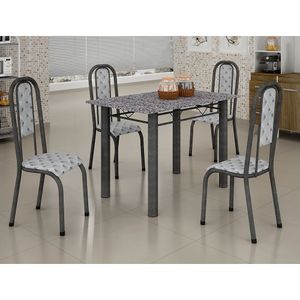 Conjunto de Mesa Tubular Parati 4 Cadeiras Uai Móveis Prata Martelado