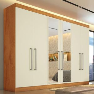 Guarda Roupa Casal com Espelho 6 Portas 4 Gavetas Alba Peroba e Off White - Made Marcs