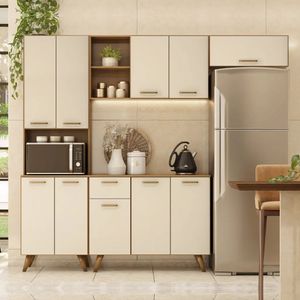 Cozinha Compacta Sarah Poliman 10 Portas 1 gaveta Com Balcão Freijo Uv/Off Acetinado