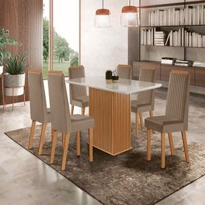 Conjunto Mesa Riveira 6 Cadeiras LJ Móveis Cinamomo/Capuccino