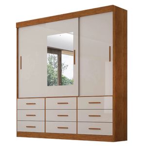 Guarda-Roupa com Espelho New Star 3 Portas Cinamomo e Off White - Sallêto