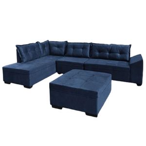 Sofá de Canto com Puff 3+2 Lugares TE215 Topazio Azul Marinho