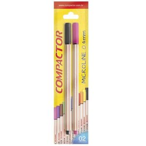 Caneta Microline Extrafina 0.4 Mm Rosa E Preto Blister Com