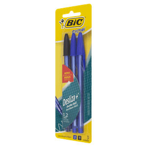Caneta Esferográfica 1,2mm Ponta Média Bic Cristal Pacote com 3 Unidades