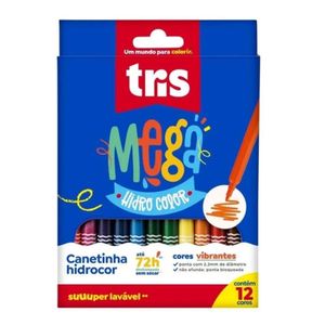 Caneta Hidrográfica Tris Mega Ponta Grossa Caixa com 12 Cores
