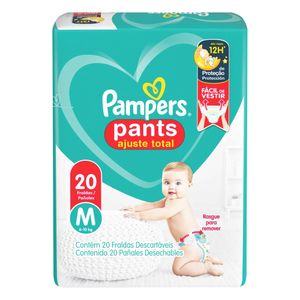 Fralda Descartável Infantil Pants Pampers Ajuste Total M Pacote com 20 Unidades